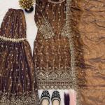 Zehra Fandy Crush Silk Embroidered Sharara Set with Dupatta (MF-506)