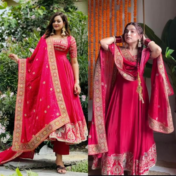 Meher Crepe Silk Embroidered Anarkali Suit Set with Dupatta (NF)