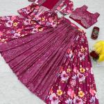 Prisha Chinon Embroidered Crop Top Lehenga Set with Shrug