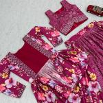 Prisha Chinon Embroidered Crop Top Lehenga Set with Shrug