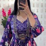 Prisha Chinon Embroidered Crop Top Lehenga Set with Shrug