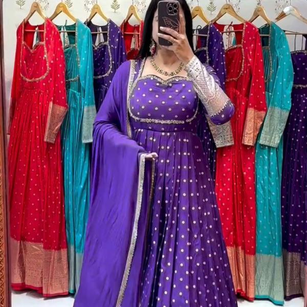 Prisha Jacquard Weaving Designer Gown with Dupatta