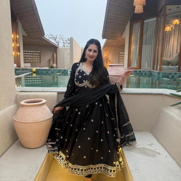 Designer Vichitra Silk Anarkali Suit Set with Dupatta (ND)