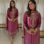 Crepe Silk Embroidered Long Kurti Pant Set with Dupatta (MC)