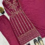 Crepe Silk Embroidered Long Kurti Pant Set with Dupatta (MC)