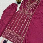 Crepe Silk Embroidered Long Kurti Pant Set with Dupatta (MC)