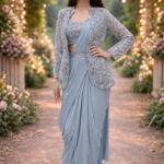 Crepe Silk Ready-to-Wear Saree with Embroidered Jacket & Belt (BB)