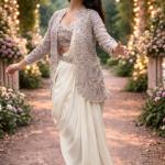 Crepe Silk Ready-to-Wear Saree with Embroidered Jacket & Belt (BB)