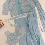 Crepe Silk Ready-to-Wear Saree with Embroidered Jacket & Belt (BB)