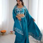 Crepe Silk Indo-Western Dhoti Set with Embroidered Shrug (BB)