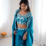 Crepe Silk Indo-Western Dhoti Set with Embroidered Shrug (BB)