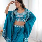 Crepe Silk Indo-Western Dhoti Set with Embroidered Shrug (BB)