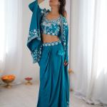 Crepe Silk Indo-Western Dhoti Set with Embroidered Shrug (BB)