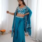 Crepe Silk Indo-Western Dhoti Set with Embroidered Shrug (BB)