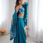 Crepe Silk Indo-Western Dhoti Set with Embroidered Shrug (BB)