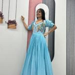 Prisha Mal Cotton Hand Mirror Work Embroidered Gown