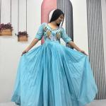 Prisha Mal Cotton Hand Mirror Work Embroidered Gown