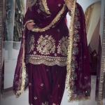 Zarmina Fandy Crush Silk Embroidered Kurti with Farshi Salwar & Dupatta (MF)