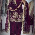 Zarmina Fandy Crush Silk Embroidered Kurti with Farshi Salwar & Dupatta (MF)