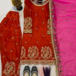 Zarmina Fandy Crush Silk Embroidered Kurti with Farshi Salwar & Dupatta (MF)
