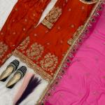 Zarmina Fandy Crush Silk Embroidered Kurti with Farshi Salwar & Dupatta (MF)