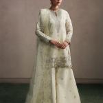 Inaya Crepe Silk Multi-Needle Embroidered Sharara Set with Organza Dupatta (MF)