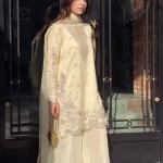 Inaya Crepe Silk Multi-Needle Embroidered Sharara Set with Organza Dupatta (MF)