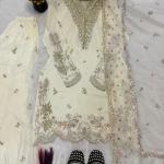 Inaya Crepe Silk Multi-Needle Embroidered Sharara Set with Organza Dupatta (MF)