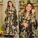 Saanvi Maslin Cotton Digital Print Anarkali Suit Set with Chiffon Dupatta (MF)