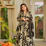 Saanvi Maslin Cotton Digital Print Anarkali Suit Set with Chiffon Dupatta (MF)