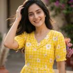 Muslin Silk Gingham Print Designer Kurti (KA)