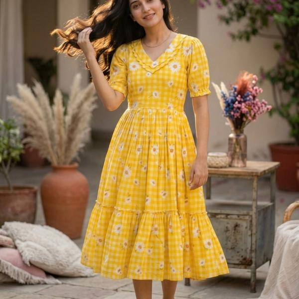 Muslin Silk Gingham Print Designer Kurti (KA)
