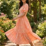 Muslin Silk Gingham Print Designer Kurti (KA)