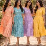 Muslin Silk Gingham Print Designer Kurti (KA)