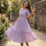Muslin Silk Gingham Print Designer Kurti (KA)
