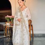 Chinon Silk Embroidered Gown Pant Set with Dupatta (wl)