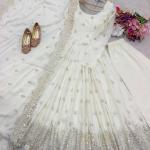 Chinon Silk Embroidered Gown Pant Set with Dupatta (wl)