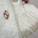 Chinon Silk Embroidered Gown Pant Set with Dupatta (wl)