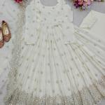 Chinon Silk Embroidered Gown Pant Set with Dupatta (wl)