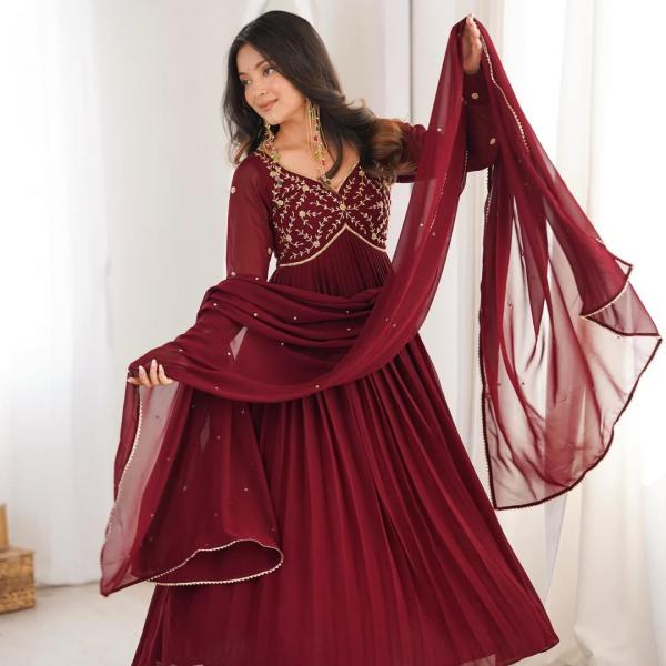 Faux Georgette Anarkali Gown Set (MF)