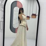 Designer Tissue Simmer Embroidered Kurti Palazzo Set with Dupatta (PC)