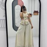 Designer Tissue Simmer Embroidered Kurti Palazzo Set with Dupatta (PC)