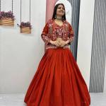 Designer Vichitra Silk Crop Top Lehenga Set with Jacket & Belt (PC)