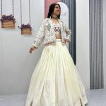 Designer Vichitra Silk Crop Top Lehenga Set with Jacket & Belt (PC)