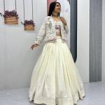 Designer Vichitra Silk Crop Top Lehenga Set with Jacket & Belt (PC)