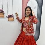 Designer Vichitra Silk Crop Top Lehenga Set with Jacket & Belt (PC)