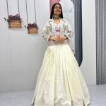 Designer Vichitra Silk Crop Top Lehenga Set with Jacket & Belt (PC)
