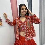Designer Vichitra Silk Crop Top Lehenga Set with Jacket & Belt (PC)