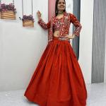 Designer Vichitra Silk Crop Top Lehenga Set with Jacket & Belt (PC)