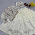 Designer Vichitra Silk Crop Top Lehenga Set with Jacket & Belt (PC)